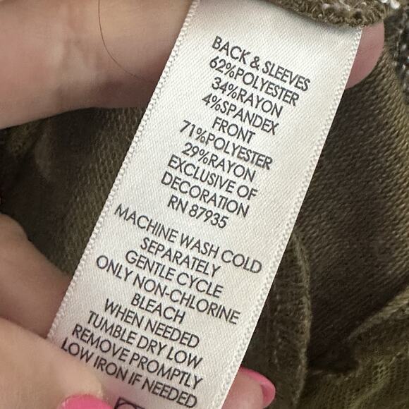 Logo Lounge Cardigan Sweater 1X Olive Green Long Sleeve Zip Front Lace Hem Comfy - Picture 6 of 10